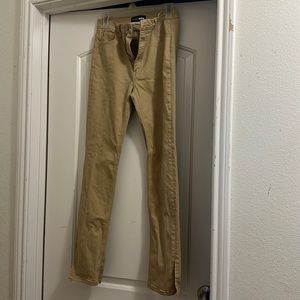 Khaki stretchy split hem jeans